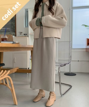 handmadeオーバンウィンターコートウール90％+グリーンティーウールニット+メリーベルトスカート 韓国ファッション通販 ダルトゥ