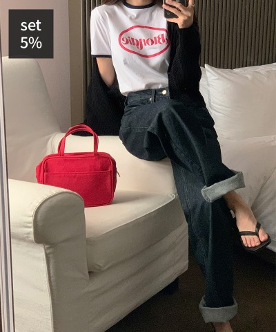 ブリンス配色半袖ティー+エリカ生地デニムパンツ 韓国ファッション通販 ダルトゥ