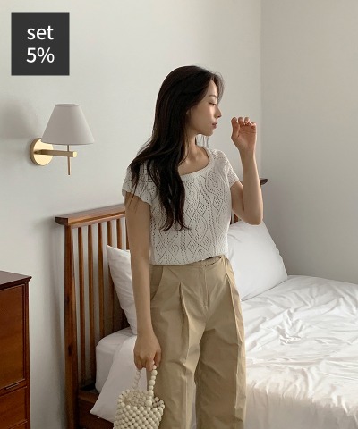 エターナルスクエア半袖ニット+カインドコットンピンタックパンツ 韓国ファッション通販 ダルトゥ