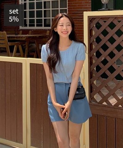 サマーケーブル半袖ニット+モモハーフスラックス 韓国ファッション通販 ダルトゥ