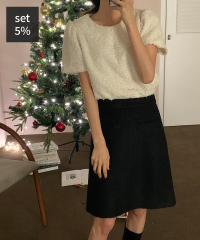 ティンクリボンブラウス+ルビアブックルミディスカート（ウール40％） 韓国ファッション通販 ダルトゥ