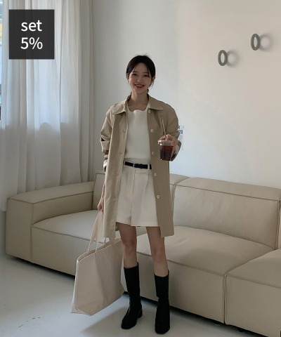 チークハーフトレンチコート+バルーンスクエアニット 韓国ファッション通販 ダルトゥ