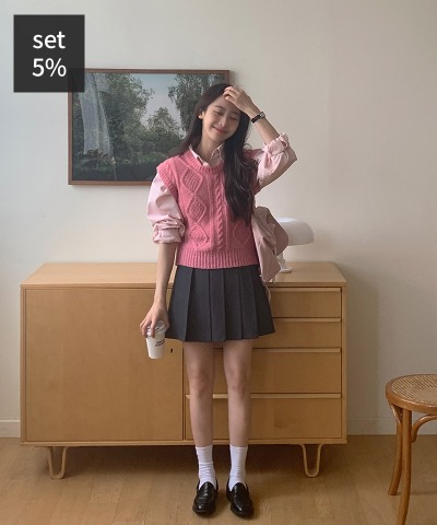 アンヌプレッツニットベスト（ウール40％）+メリアプリーツミニスカート 韓国ファッション通販 ダルトゥ
