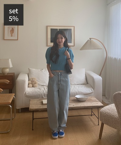 グロイパフ半袖ニット(ウール50%)+ジェッドデニムパンツ 韓国ファッション通販 ダルトゥ